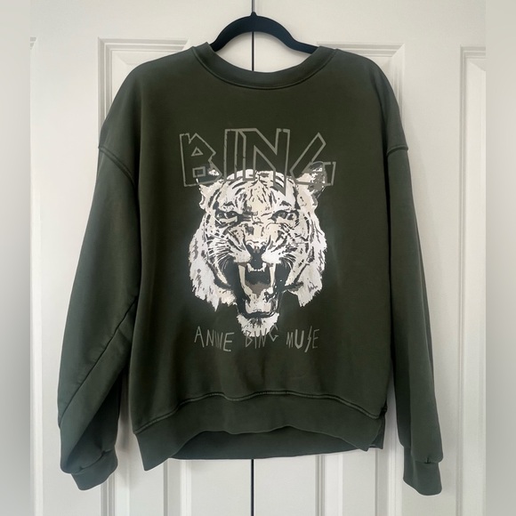 Anine Bing Tops - Anine Bing Olive Tiger Graphic Sweatshirt